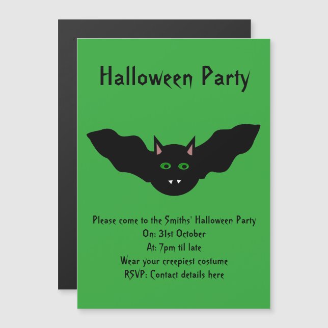 Vampire Cat Faced Bat Halloween Party Invites (Front/Back)