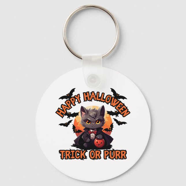 Vampire Cat Halloween Pumpkin Bat Spooky Festive F Key Ring (Front)