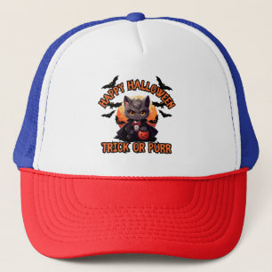Vampire Cat Halloween Pumpkin Bat Spooky Festive F Trucker Hat