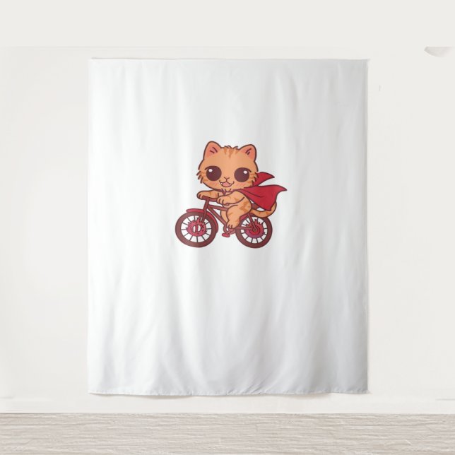 Vampire Cat on Halloween Bike Ride – Cute Spooky K Tapestry (Front)