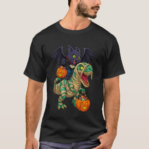 Vampire Cat Riding Mummy Dinosaur T rex Halloween  T-Shirt