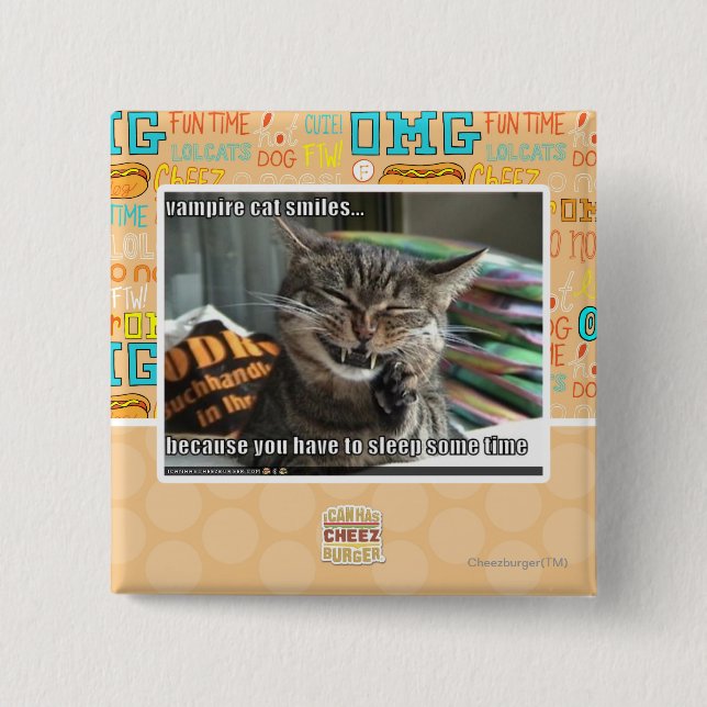 vampire cat smiles 15 cm square badge (Front)