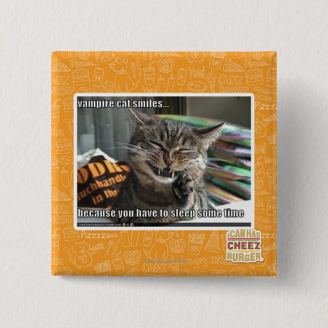 vampire cat smiles 15 cm square badge (Front)