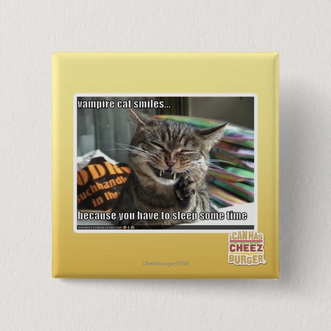 vampire cat smiles 15 cm square badge (Front)