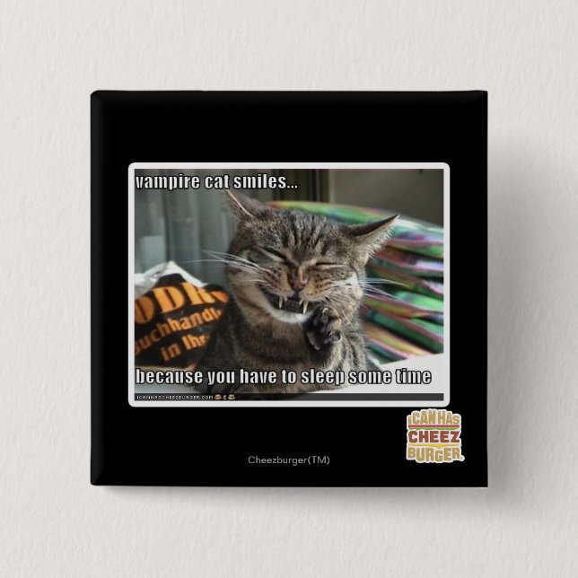 vampire cat smiles 15 cm square badge (Front)