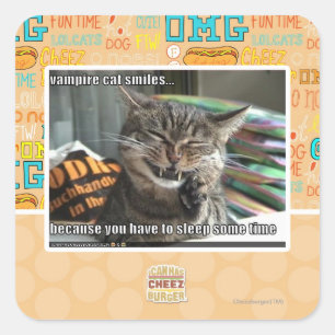 vampire cat smiles square sticker