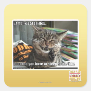 vampire cat smiles square sticker