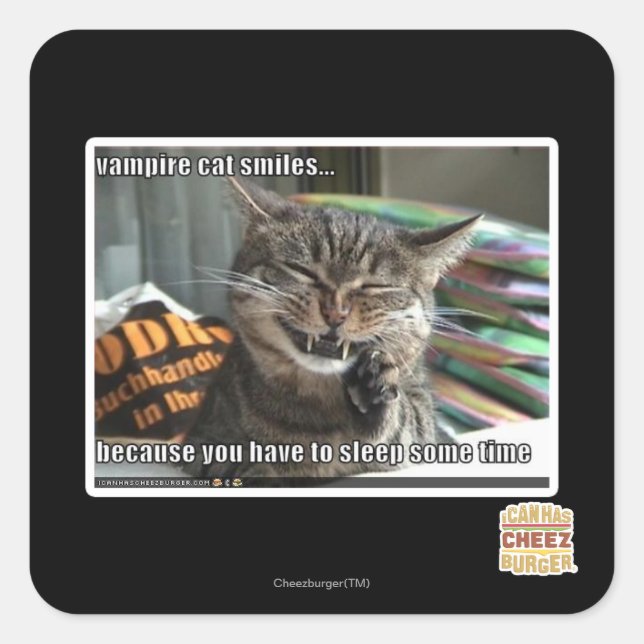 vampire cat smiles square sticker (Front)