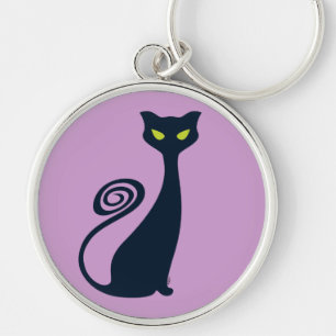 Vampire Cat With Green Eyes Key Ring
