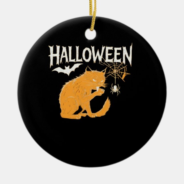 Vampire Cat's Halloween Classic T-Shirt Ceramic Ornament (Front)