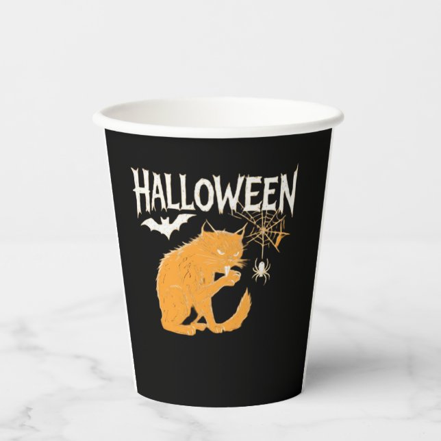 Vampire Cat's Halloween Classic T-Shirt Paper Cups (Front)