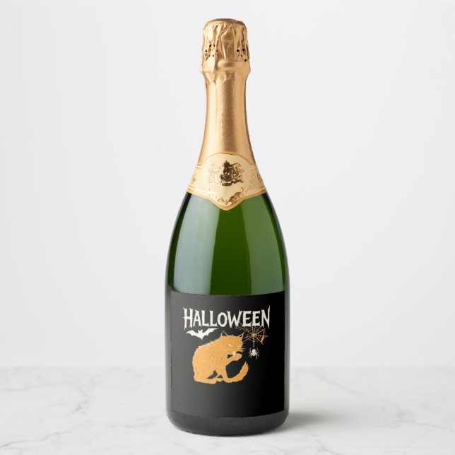 Vampire Cat's Halloween Classic T-Shirt Sparkling Wine Label (Front)