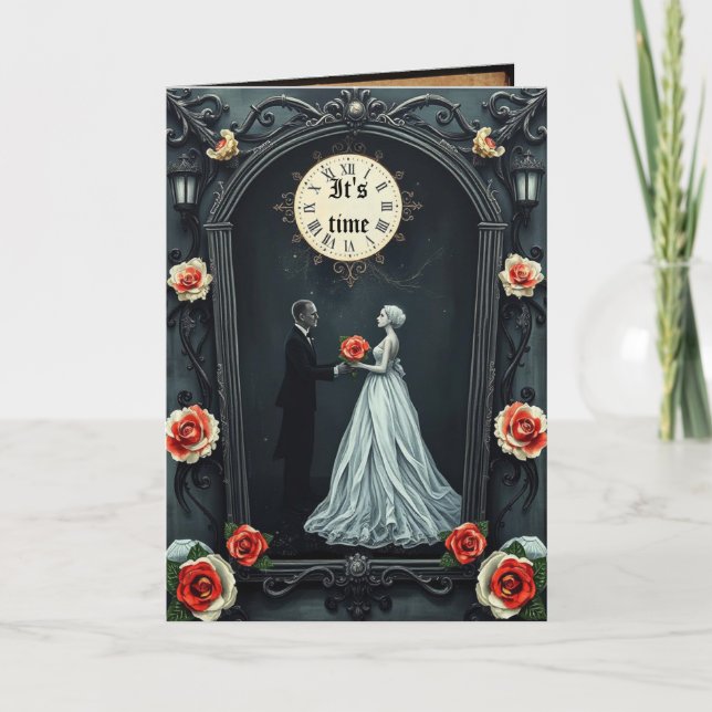 Vampire Couple Clock Gothic Wedding Invitation (Front)