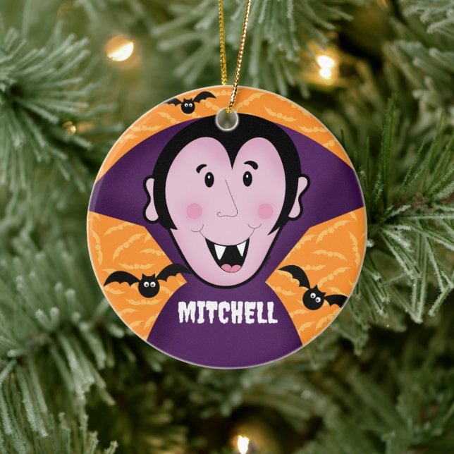 Vampire Dracula Bats Kids Cute Happy Halloween  Ceramic Ornament (Tree)