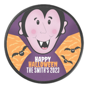 Vampire Dracula Bats Kids Cute Happy Halloween  Hockey Puck