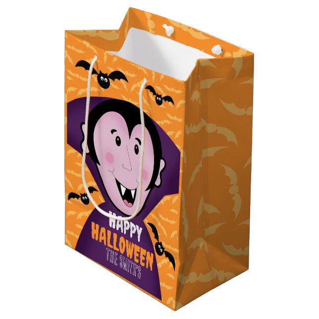Vampire Dracula Bats Kids Cute Happy Halloween  Medium Gift Bag (Front Angled)