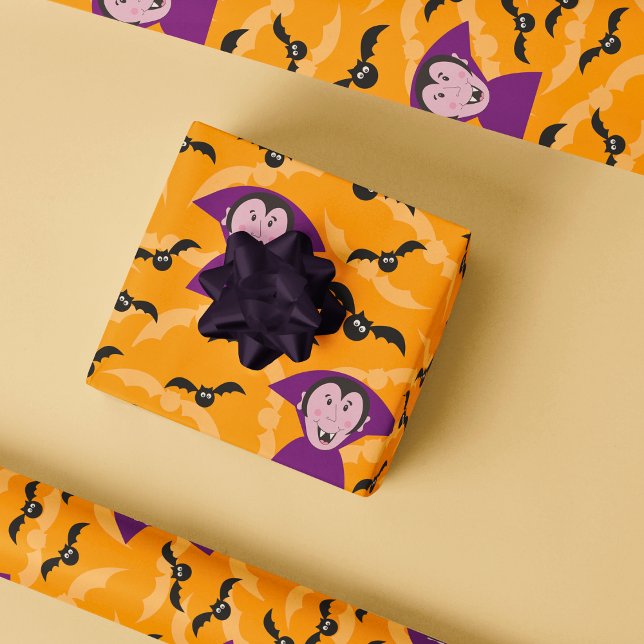 Vampire Dracula Halloween Kids Cute Bats Wrapping Paper (Creator Uploaded)