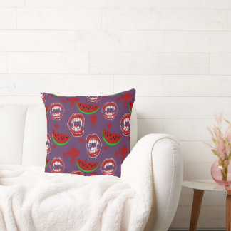 Vampire Eating Watermelon Halloween in July Purple Cushion