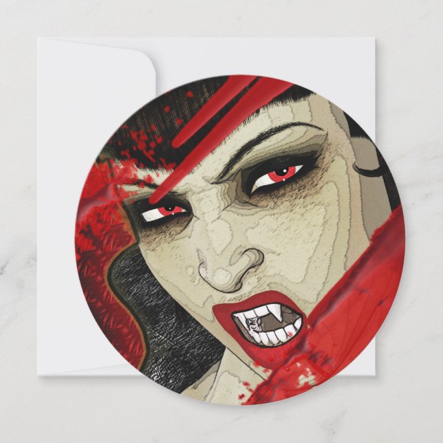 Vampire face halloween birthday party invitation (Front)
