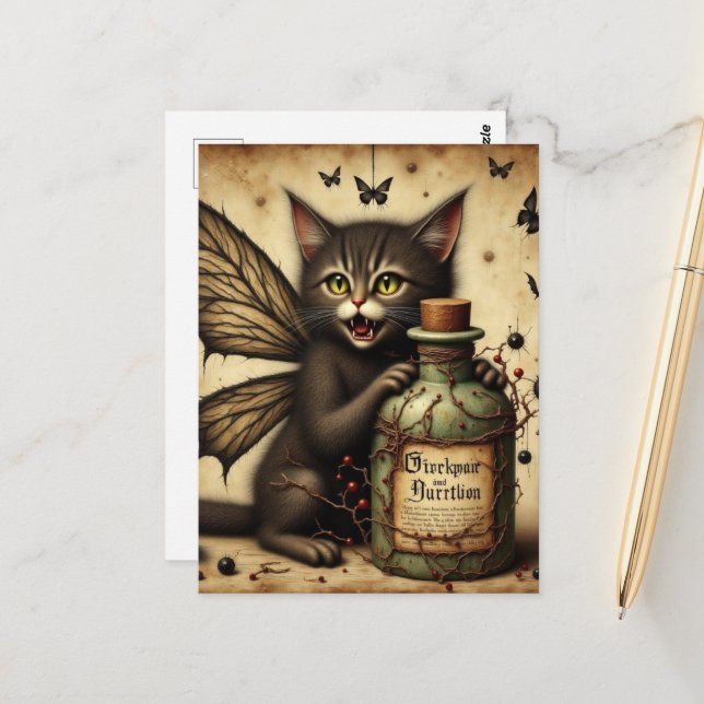 Vampire Fairy Kitty and a Posion Bottle Postcard (Front/Back In Situ)