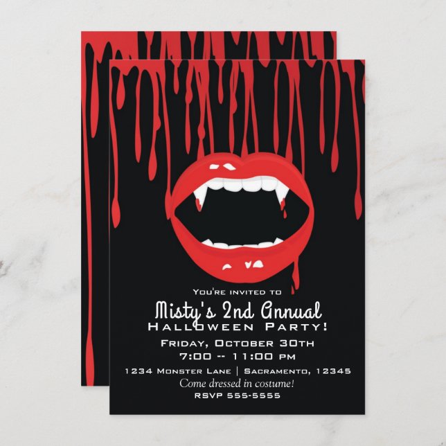 Vampire Fangs & Blood Dracula Halloween Invitation (Front/Back)