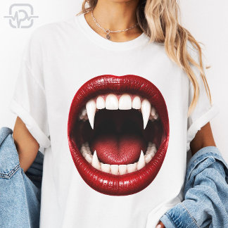 Vampire Fangs Red Lips Open Mouth Halloween T-Shirt
