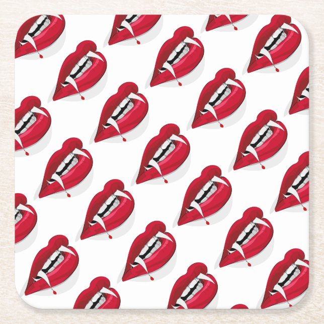 Vampire Fangs Square Paper Coaster (Front)