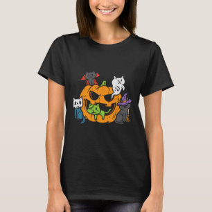 Vampire Ghost Zombie Witch Cats In Pumpkin Cute Ha T-Shirt