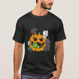 Vampire Ghost Zombie Witch Cats In Pumpkin Cute Ha T-Shirt