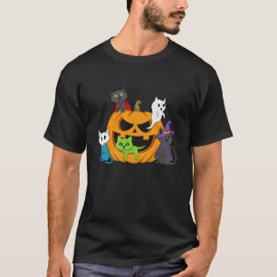 Vampire Ghost Zombie Witch Cats in Pumpkin Hallowe T-Shirt
