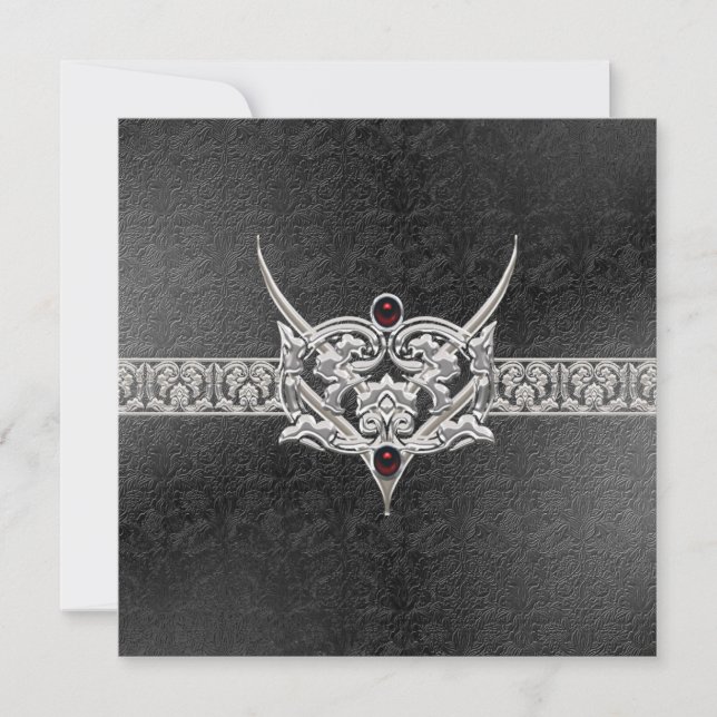 Vampire Goth Faux Leather Jewelled Wedding Invitation (Front)