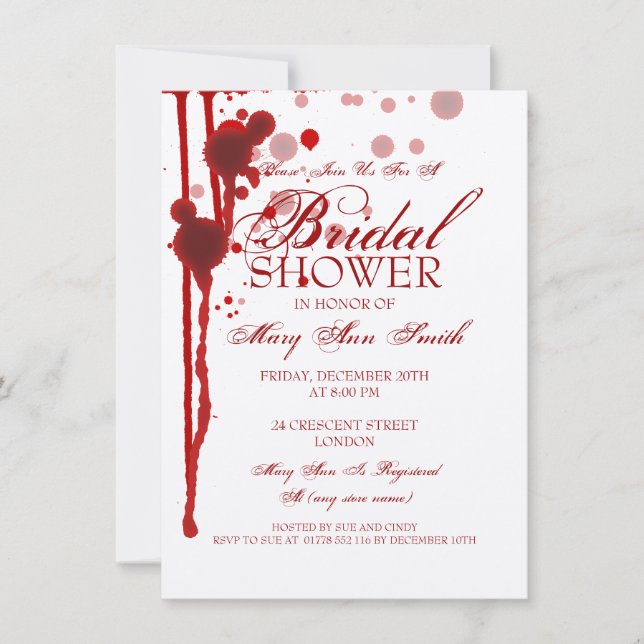 Vampire Halloween Bridal Shower Fake Blood Red Invitation (Front)