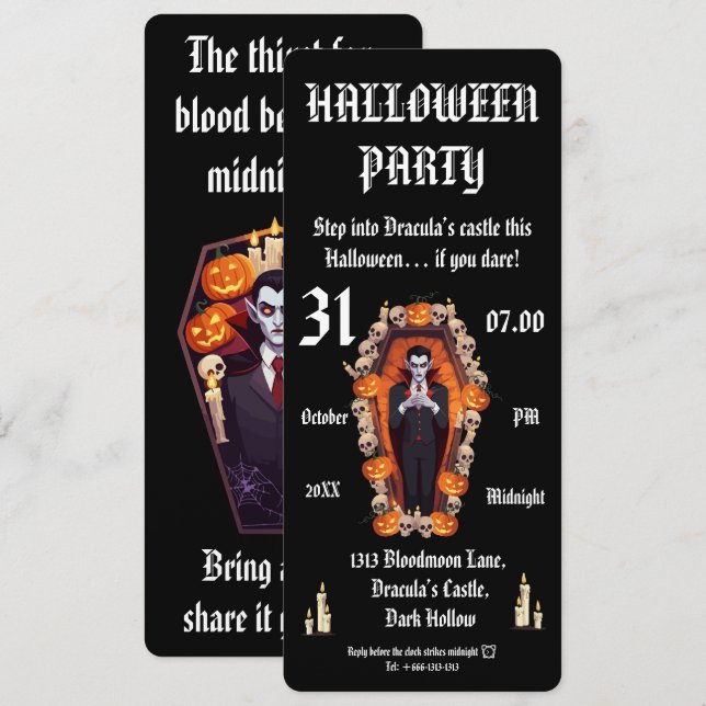  Vampire halloween party- Black Invitation card (Front/Back)