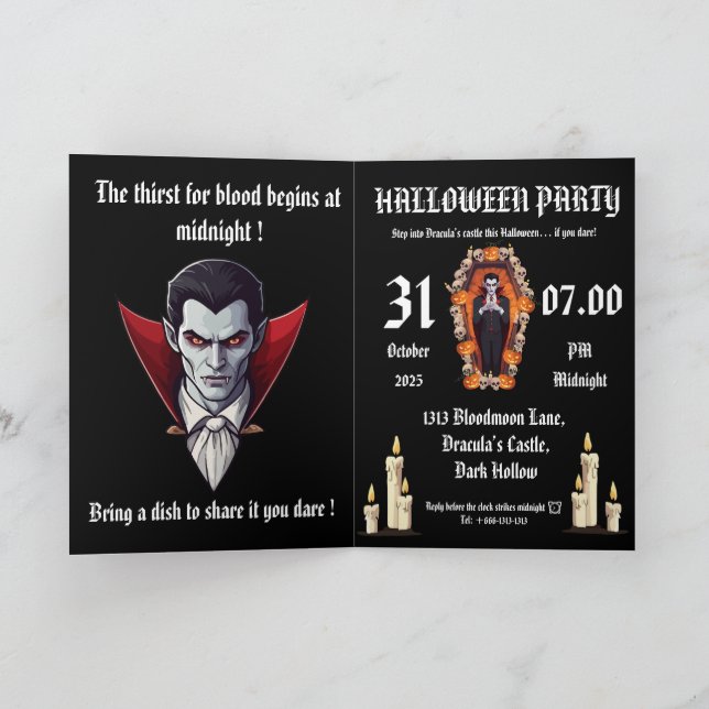  Vampire 🖤 halloween party- Black Invitation card (Inside)