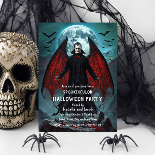 Vampire Halloween Party Invitation Gothic Bat Red