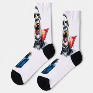 Vampire Halloween Socks Gothic Red Black Crew