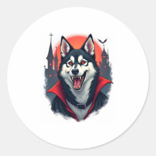 Vampire Husky Bite Classic Round Sticker