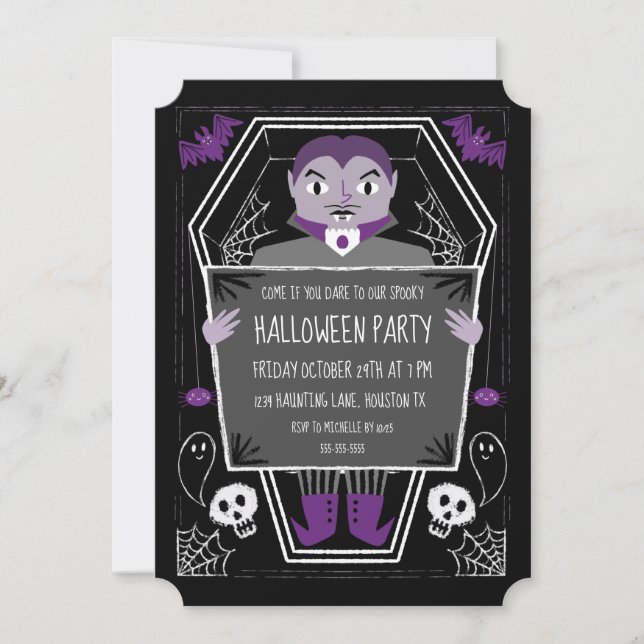 Vampire Illustration Halloween Party Invitation (Front)