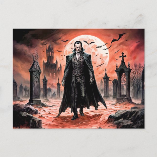 Vampire in Moonlit Graveyard Postcard (Front)