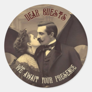 Vampire Kiss Vintage Dracula Kissing Halloween Classic Round Sticker