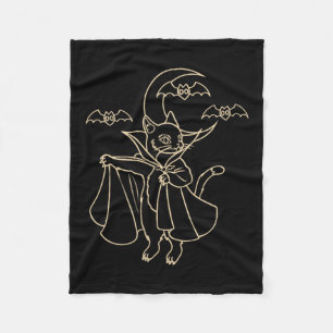 Vampire Kitten Tomcat Cat With Bats And Crescent Fleece Blanket