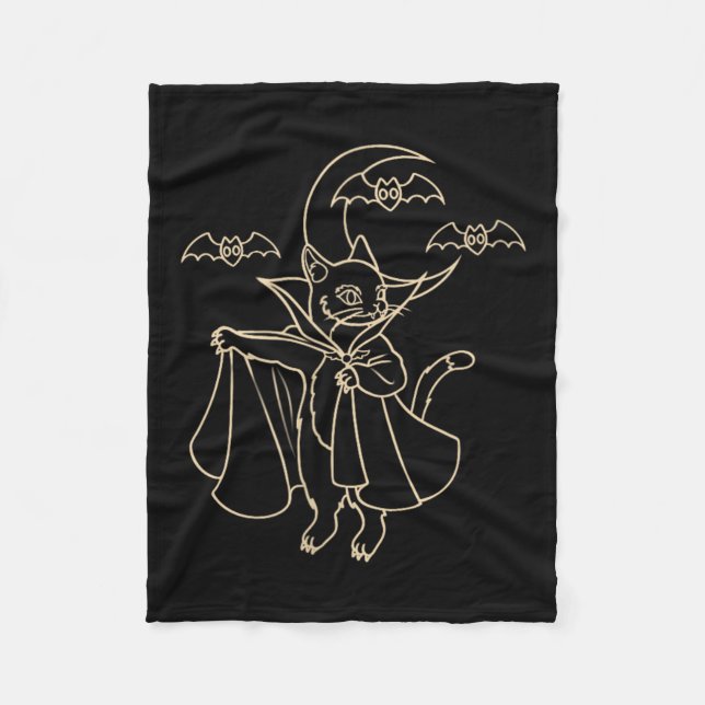 Vampire Kitten Tomcat Cat With Bats And Crescent Fleece Blanket (Front)