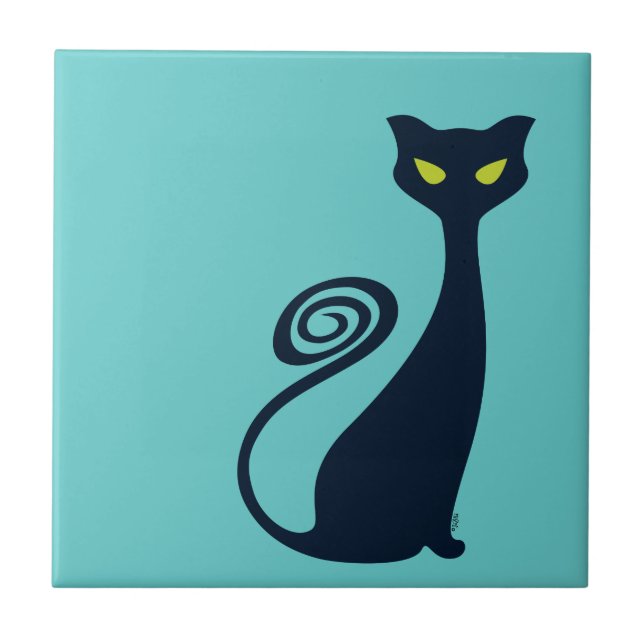 Vampire Kitty With Green Eyes Ceramic Tile (Front)