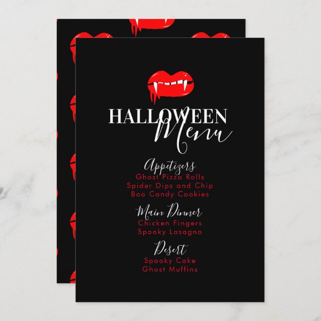 Vampire Lip Blood Halloween Birthday Party Menu (Front/Back)