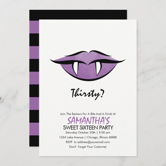 Vampire Lips Goth Sweet Sixteen Invitation Card (Front/Back)