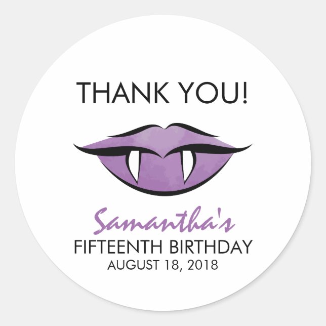 Vampire Lips Goth Thank You Birthday Sticker (Front)