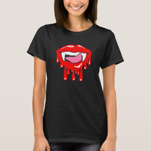 Vampire Lips Lazy Halloween Costume Blood Fangs T-Shirt