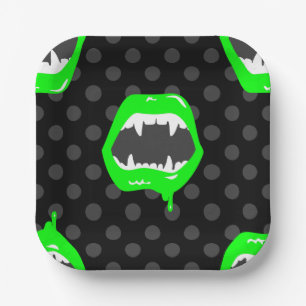 vampire lips monster fanged creature green paper plate