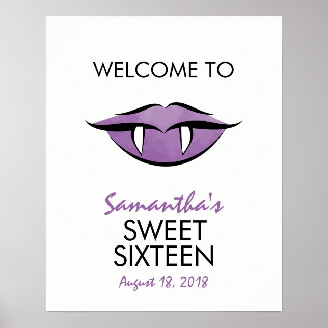 Vampire Lips Sweet Sixteen Birthday Welcome Sign (Front)