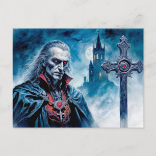 Vampire Lord with Cross in Moonlit Night Postcard